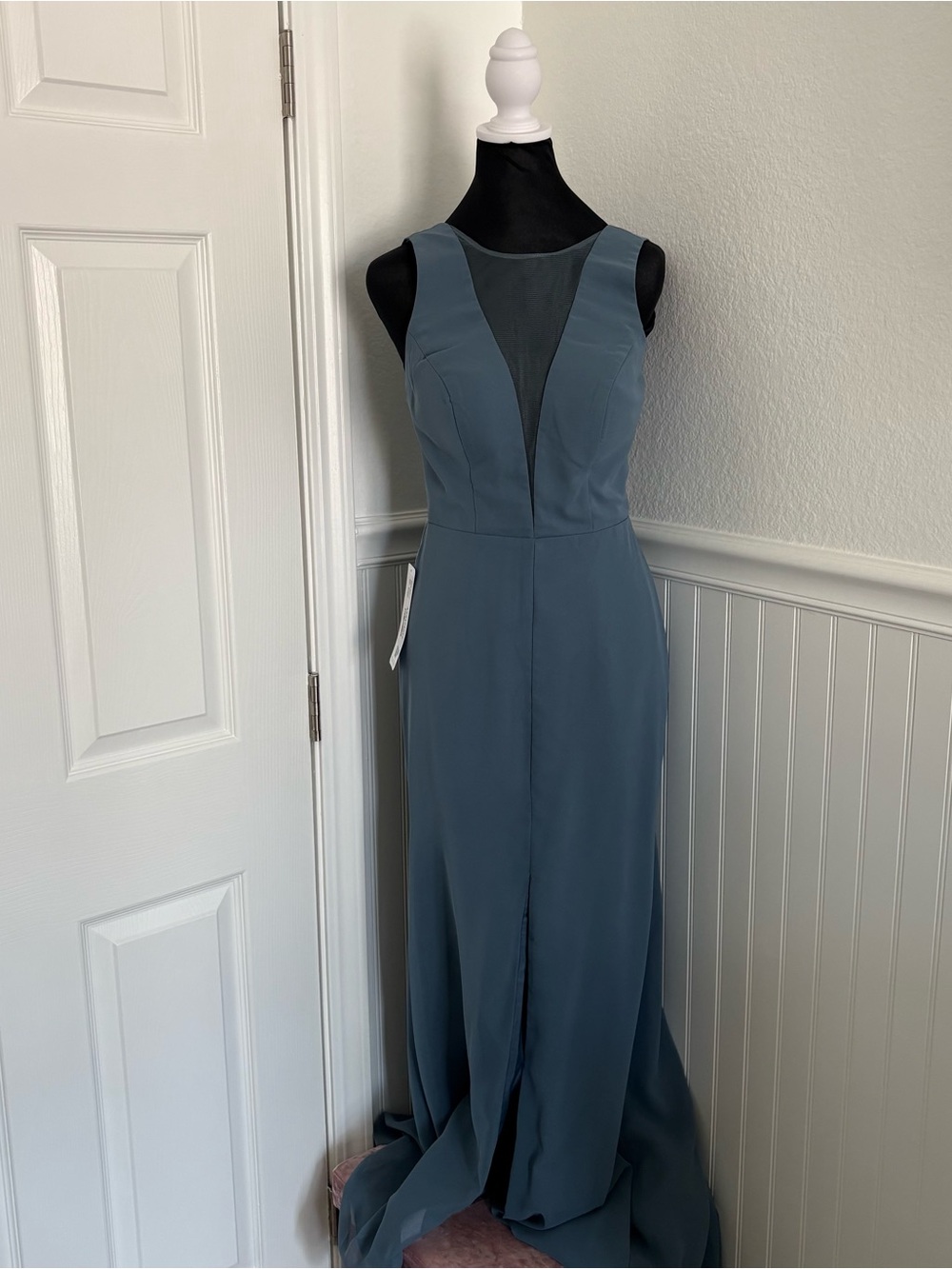 NWT Azazie “Buffy” Dress in Twilight Evening Gown with Mesh V-Neck